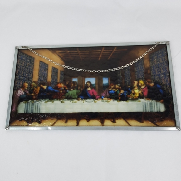 Vtg Stained Glass Art The Last Supper Leonardo Da Vinci Forest Lawn 16x9" Window - Picture 14 of 16